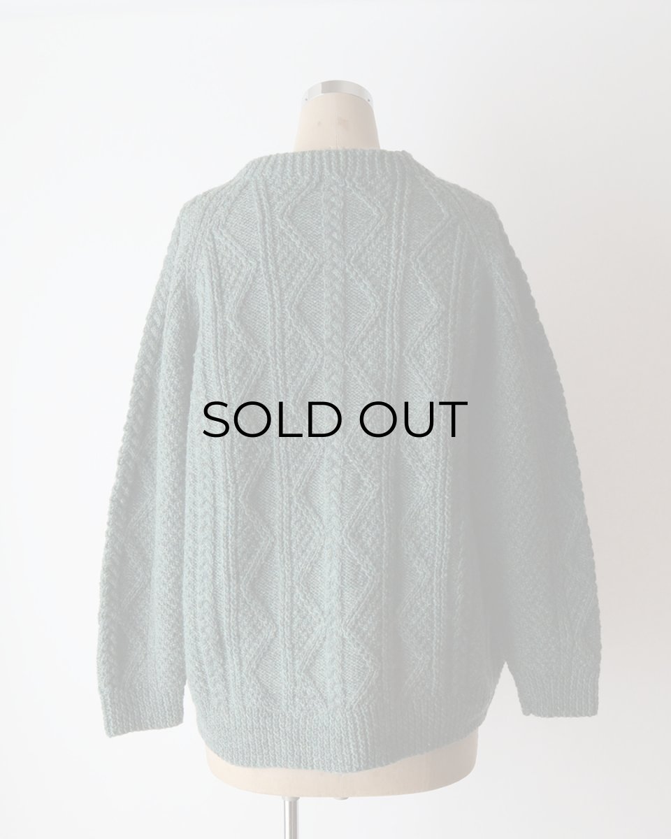 画像9: OLD UNKNOWN BRAND WOOL HAND KNIT CREW NECK FISHERMAN'S CARDIGAN (9)