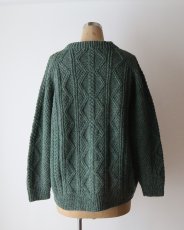 画像9: OLD UNKNOWN BRAND WOOL HAND KNIT CREW NECK FISHERMAN'S CARDIGAN (9)