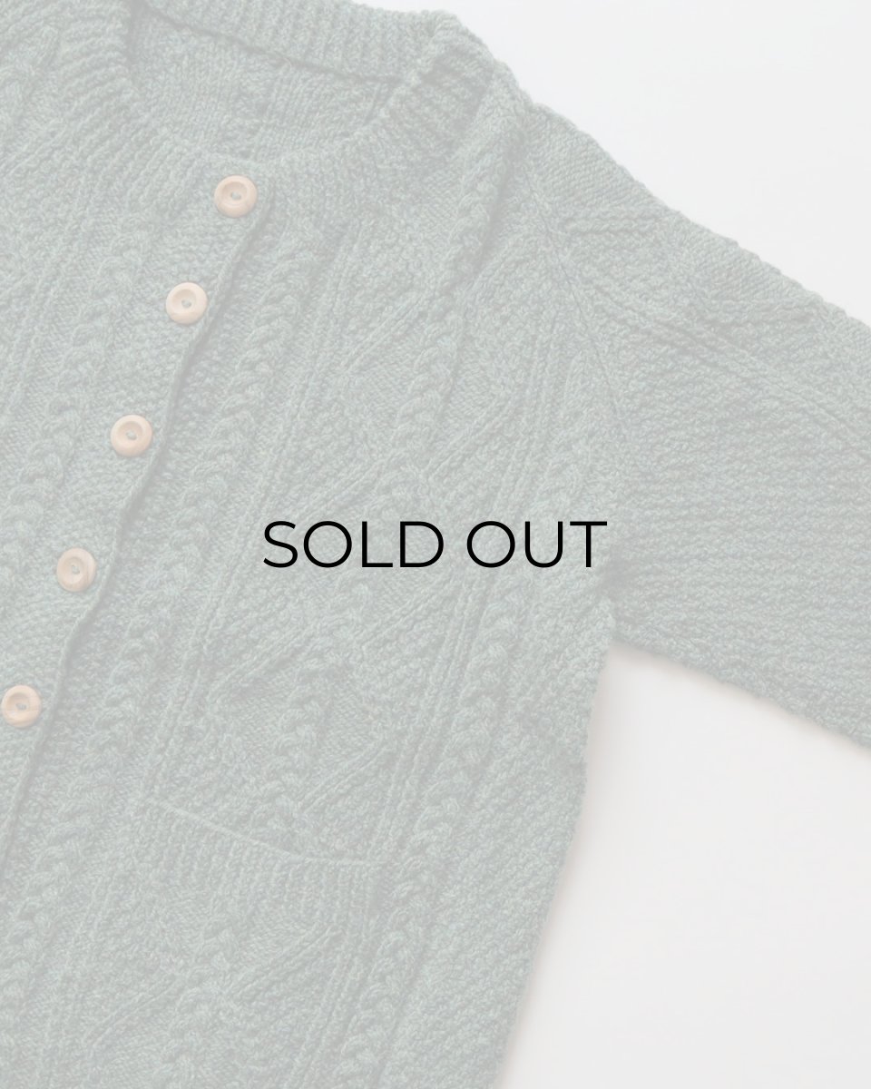 画像3: OLD UNKNOWN BRAND WOOL HAND KNIT CREW NECK FISHERMAN'S CARDIGAN (3)