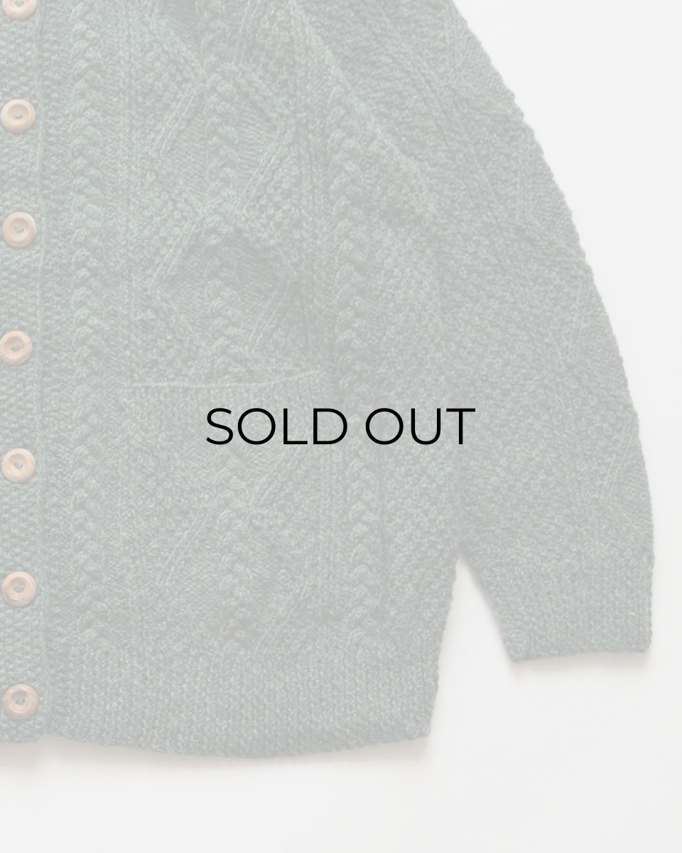 画像4: OLD UNKNOWN BRAND WOOL HAND KNIT CREW NECK FISHERMAN'S CARDIGAN (4)