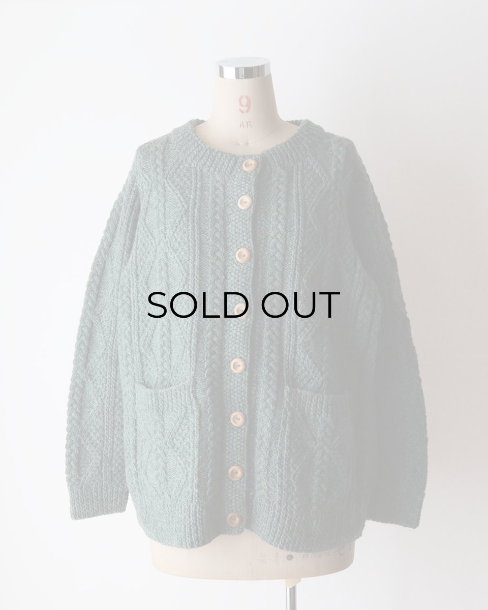 画像8: OLD UNKNOWN BRAND WOOL HAND KNIT CREW NECK FISHERMAN'S CARDIGAN (8)