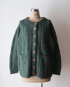 画像8: OLD UNKNOWN BRAND WOOL HAND KNIT CREW NECK FISHERMAN'S CARDIGAN (8)