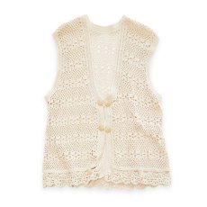 画像1: COTTON HAND KNIT CROCHET VEST (1)