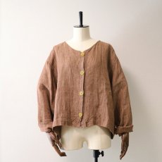 画像1: FLAX LITHUANIA LINEN COLLARLESS SHORT JACKET (1)