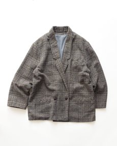 画像1: UNKNOWN BRAND WOOL NEP TWEED CHECK BIG SILHOUETTE TAILORED JACKET (1)