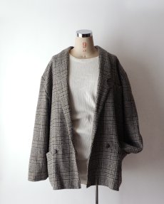 画像8: UNKNOWN BRAND WOOL NEP TWEED CHECK BIG SILHOUETTE TAILORED JACKET (8)