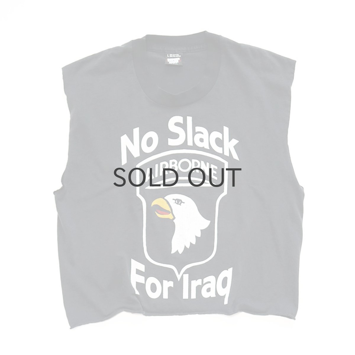画像1: 〜90's SCREEN STARS PRINT CUT-OFF N/S CROPPED TEE "No Slack For Iraq" (1)