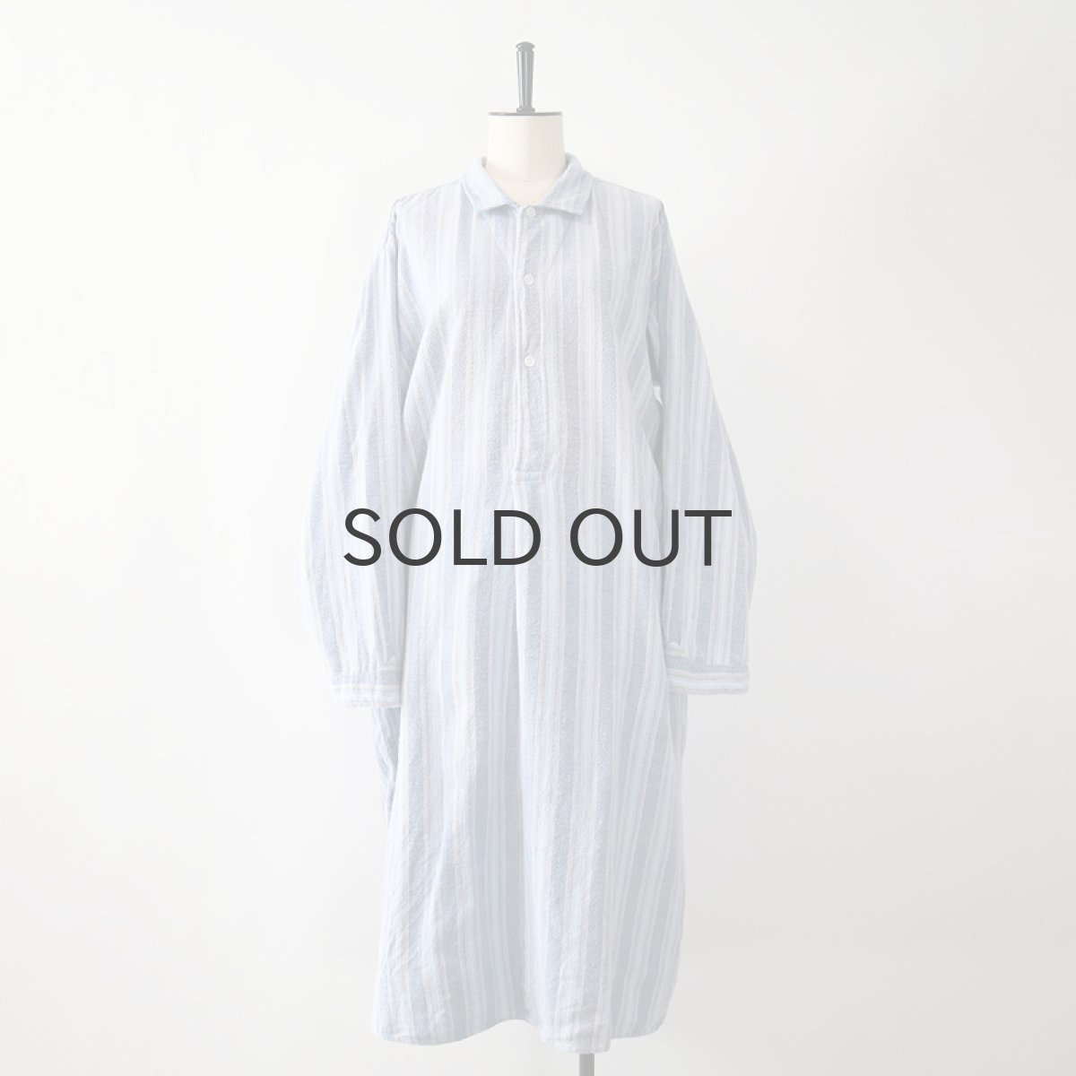 画像1: OLD farosa COTTON STRIPE FLANNEL PULLOVER LONG SLEEPING SHIRT (1)