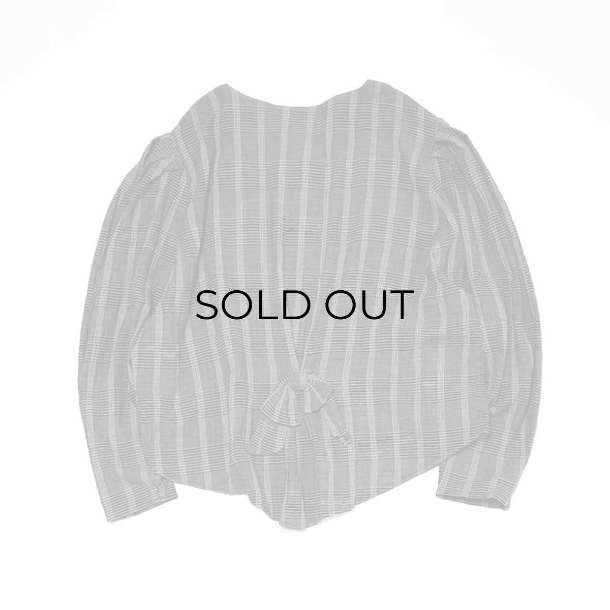 画像3: OLD UNKNOWN BRAND COTTON CHECK TUCK SLEEVE COLLARLESS BLOUSE (3)