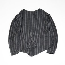 画像3: OLD UNKNOWN BRAND COTTON CHECK TUCK SLEEVE COLLARLESS BLOUSE (3)