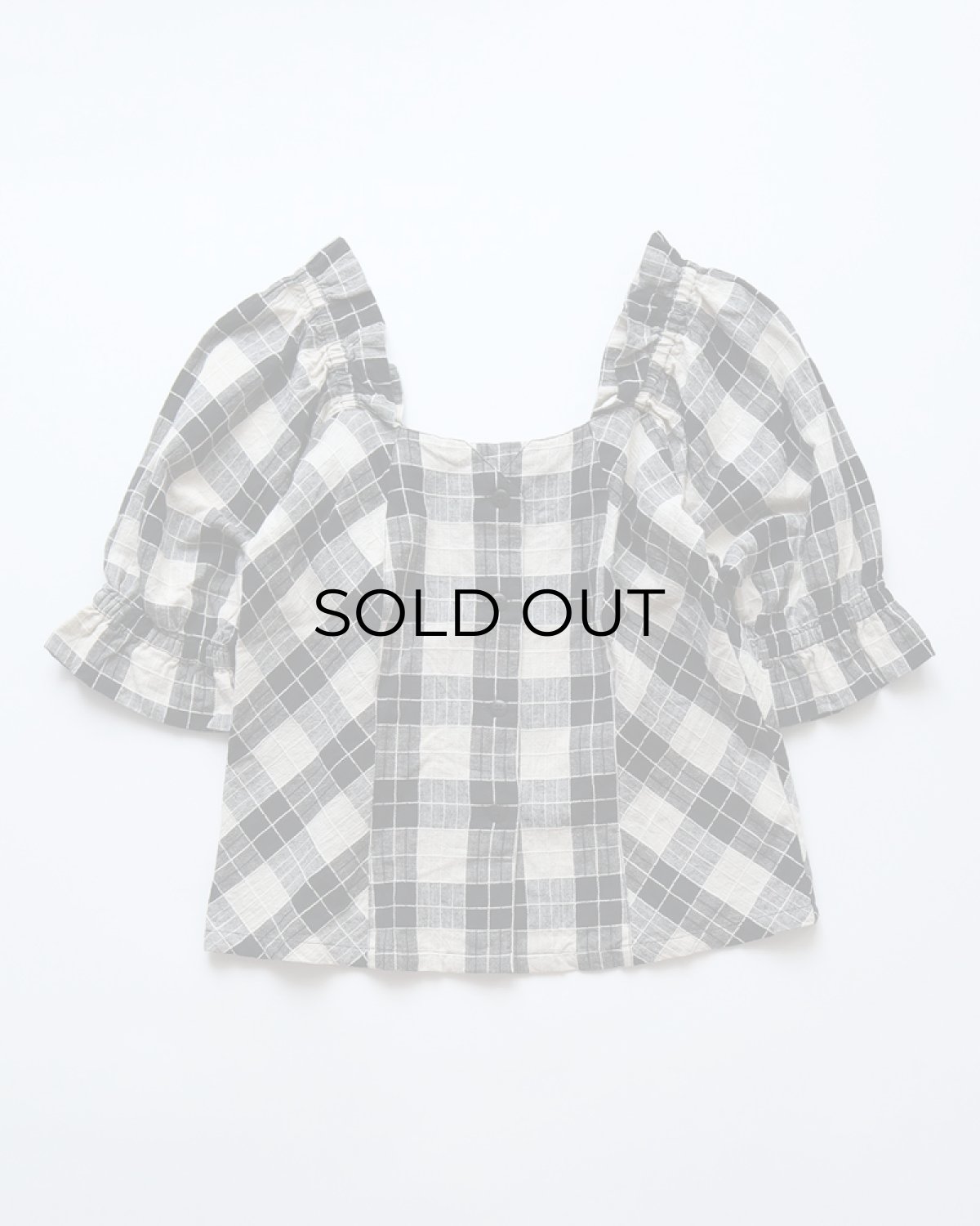 画像1: OLD UNKNOWN BRAND COTTON LINEN CHECK SQUARE FRILL NECK BLOUSE (1)