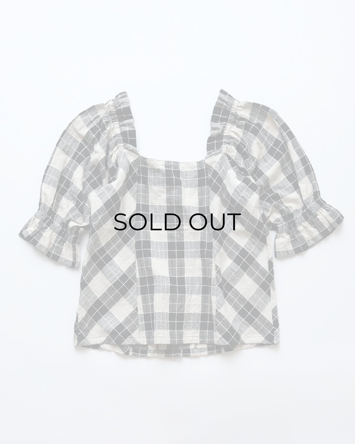 画像2: OLD UNKNOWN BRAND COTTON LINEN CHECK SQUARE FRILL NECK BLOUSE (2)