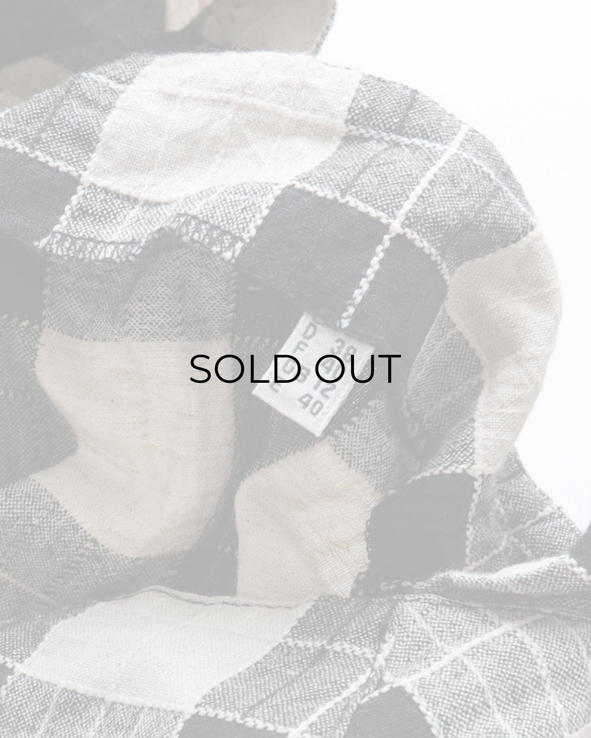 画像7: OLD UNKNOWN BRAND COTTON LINEN CHECK SQUARE FRILL NECK BLOUSE (7)