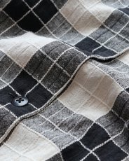 画像5: OLD UNKNOWN BRAND COTTON LINEN CHECK SQUARE FRILL NECK BLOUSE (5)