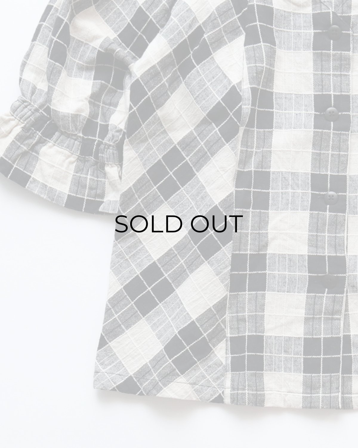 画像4: OLD UNKNOWN BRAND COTTON LINEN CHECK SQUARE FRILL NECK BLOUSE (4)