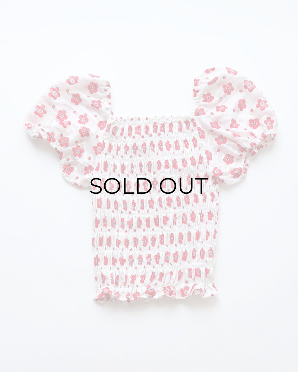 画像1: OLD UNKNOWN BRAND COTTON POLYESTER FLOWER PRINT SHIRRING TOP (1)