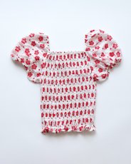 画像1: OLD UNKNOWN BRAND COTTON POLYESTER FLOWER PRINT SHIRRING TOP (1)