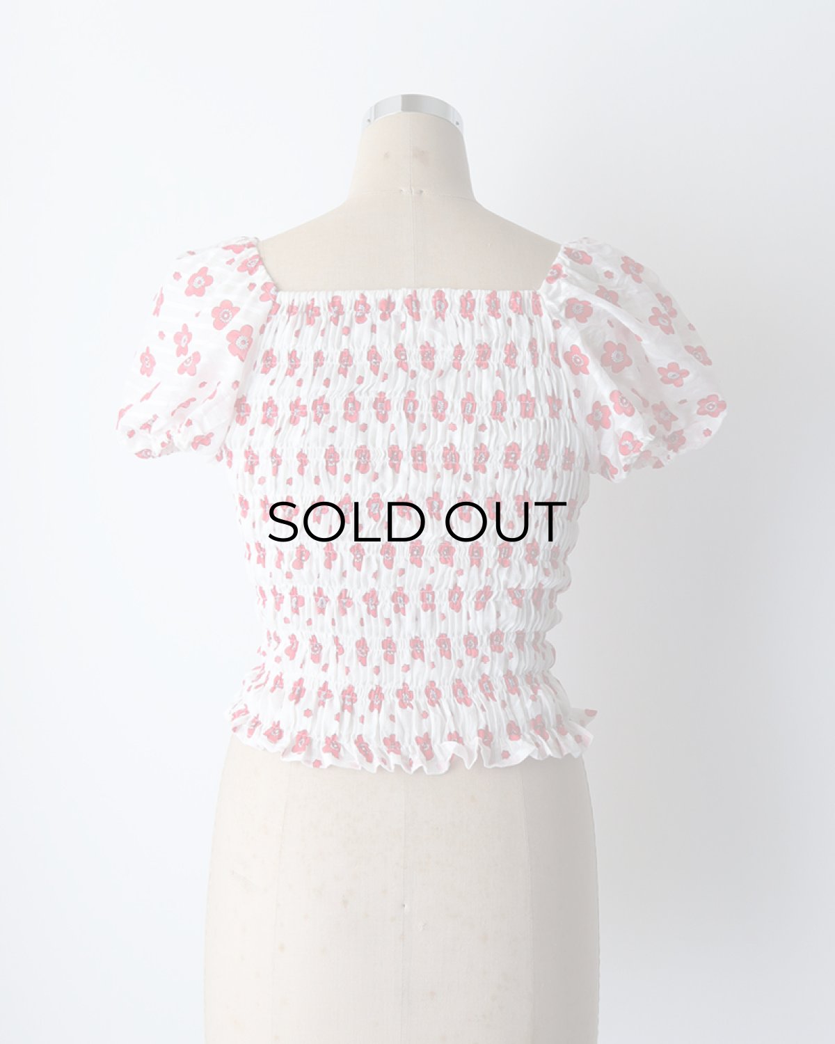 画像9: OLD UNKNOWN BRAND COTTON POLYESTER FLOWER PRINT SHIRRING TOP (9)