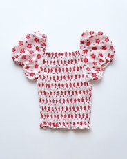 画像2: OLD UNKNOWN BRAND COTTON POLYESTER FLOWER PRINT SHIRRING TOP (2)