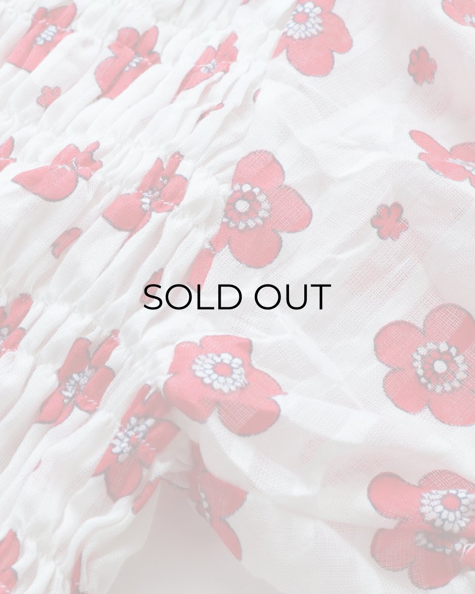 画像5: OLD UNKNOWN BRAND COTTON POLYESTER FLOWER PRINT SHIRRING TOP (5)