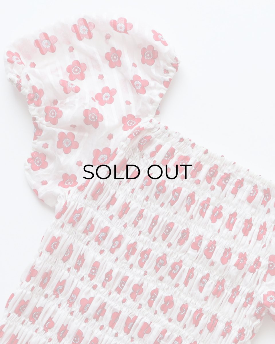 画像3: OLD UNKNOWN BRAND COTTON POLYESTER FLOWER PRINT SHIRRING TOP (3)