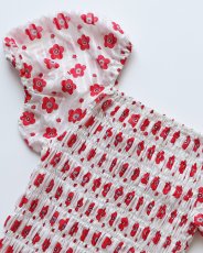 画像3: OLD UNKNOWN BRAND COTTON POLYESTER FLOWER PRINT SHIRRING TOP (3)