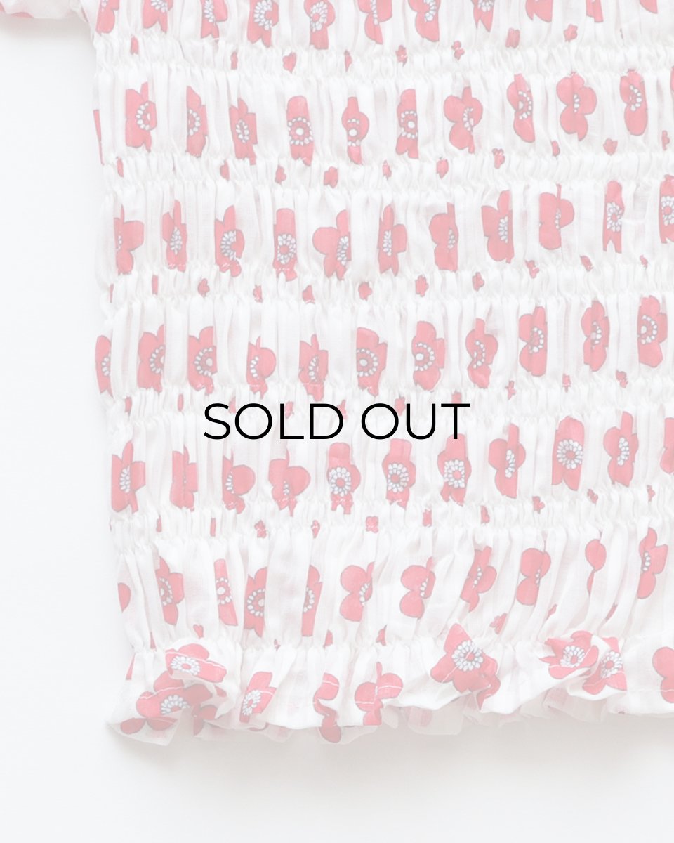 画像4: OLD UNKNOWN BRAND COTTON POLYESTER FLOWER PRINT SHIRRING TOP (4)