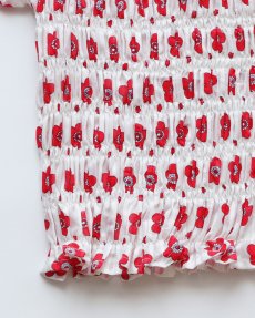 画像4: OLD UNKNOWN BRAND COTTON POLYESTER FLOWER PRINT SHIRRING TOP (4)
