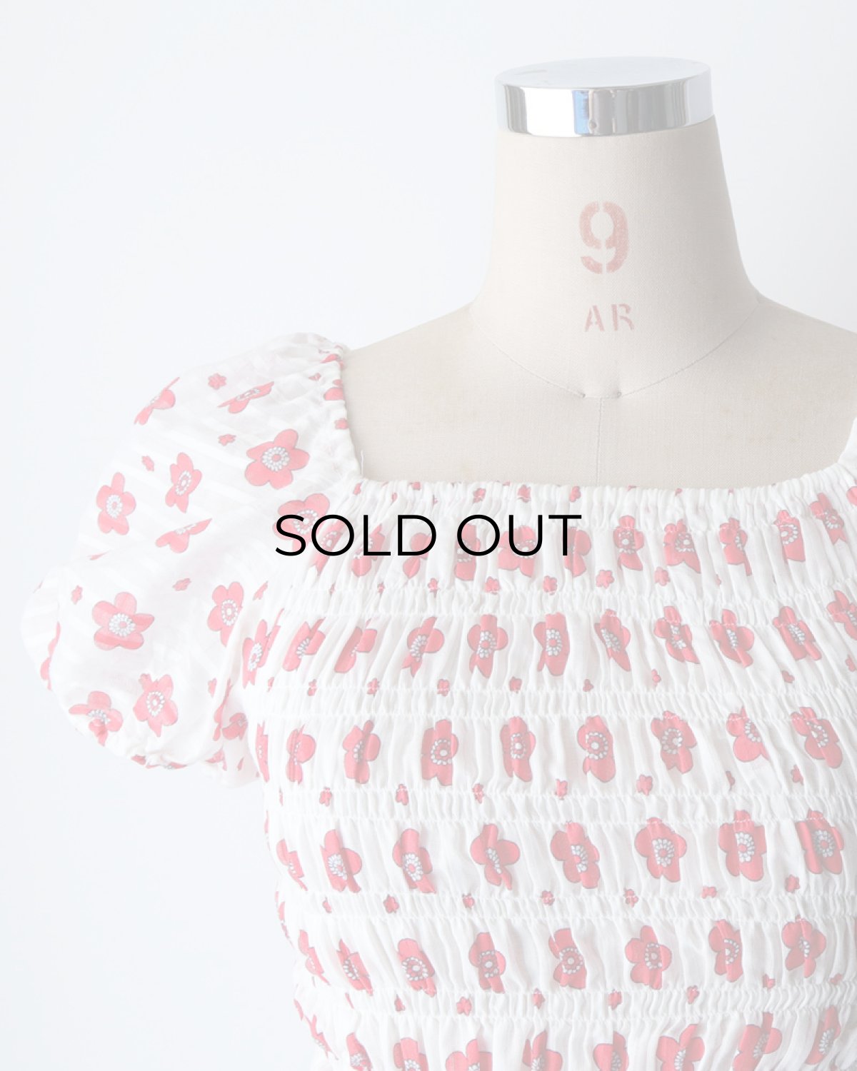 画像6: OLD UNKNOWN BRAND COTTON POLYESTER FLOWER PRINT SHIRRING TOP (6)