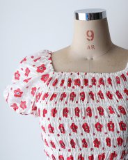 画像6: OLD UNKNOWN BRAND COTTON POLYESTER FLOWER PRINT SHIRRING TOP (6)