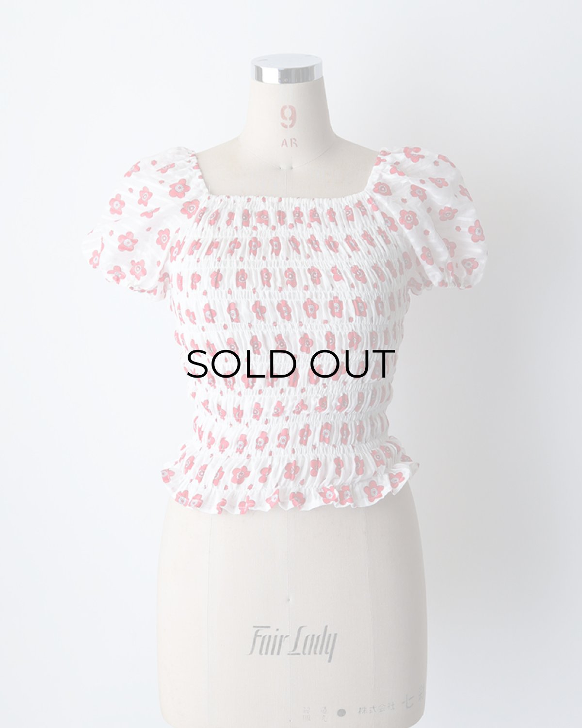 画像7: OLD UNKNOWN BRAND COTTON POLYESTER FLOWER PRINT SHIRRING TOP (7)