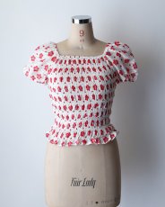 画像7: OLD UNKNOWN BRAND COTTON POLYESTER FLOWER PRINT SHIRRING TOP (7)