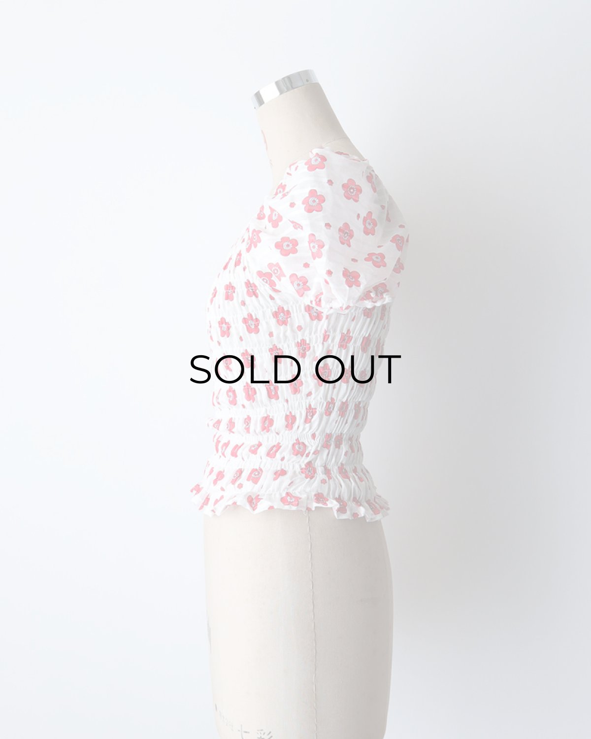 画像8: OLD UNKNOWN BRAND COTTON POLYESTER FLOWER PRINT SHIRRING TOP (8)