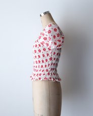 画像8: OLD UNKNOWN BRAND COTTON POLYESTER FLOWER PRINT SHIRRING TOP (8)