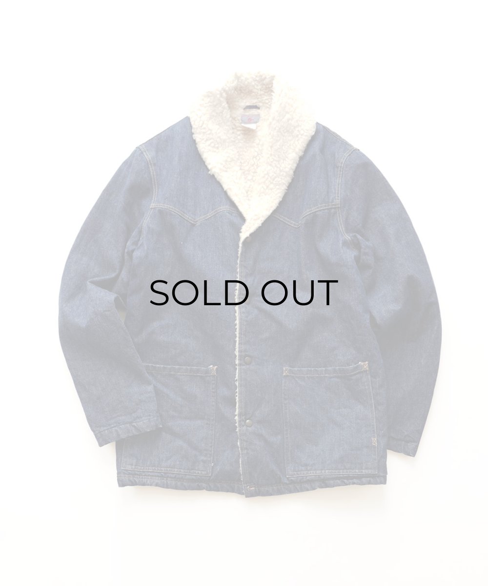 画像1: OLD ETS TERRY CANON DENIM SHAWL COLLAR SNAP SHERPA JACKET "MADE IN ITALY" (1)