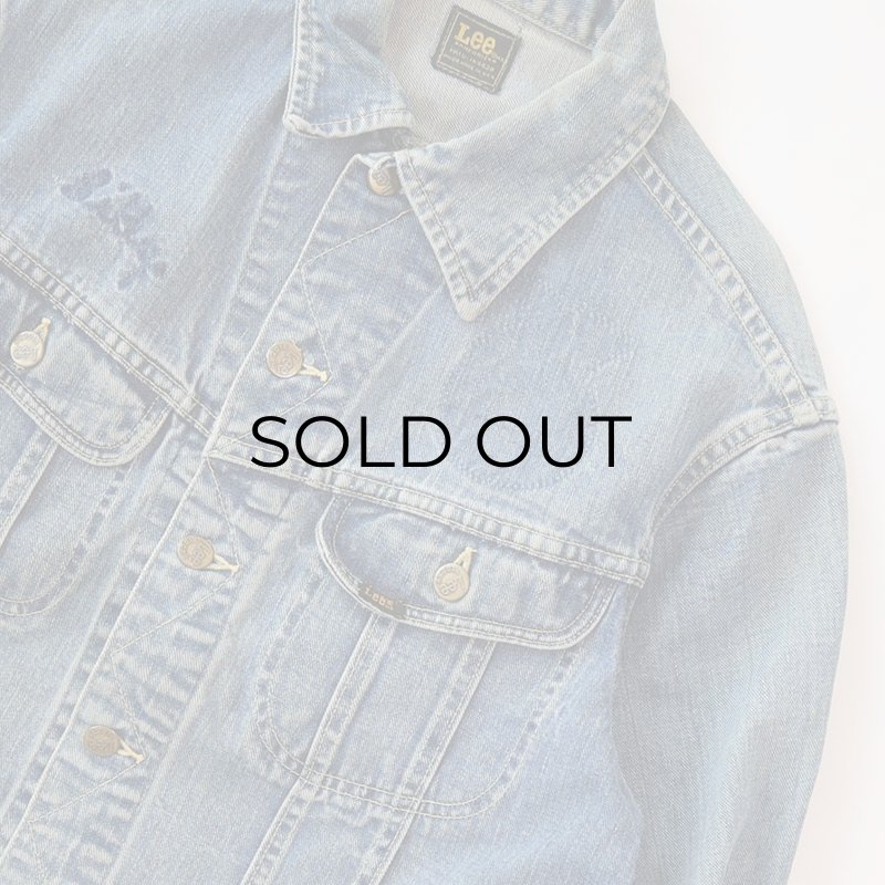 80's Lee 220J DENIM TRUCKER JACKET with BACK PRINT,USED/VINTAGE