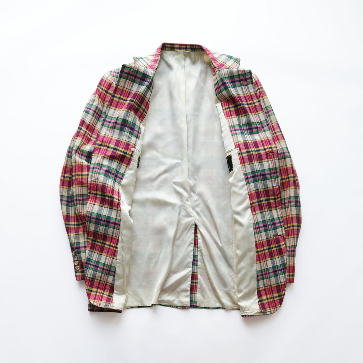 画像2: 80's Polo University by Ralph Lauren COTTON MADRAS CHECK 3B TAILORED JACKET (2)