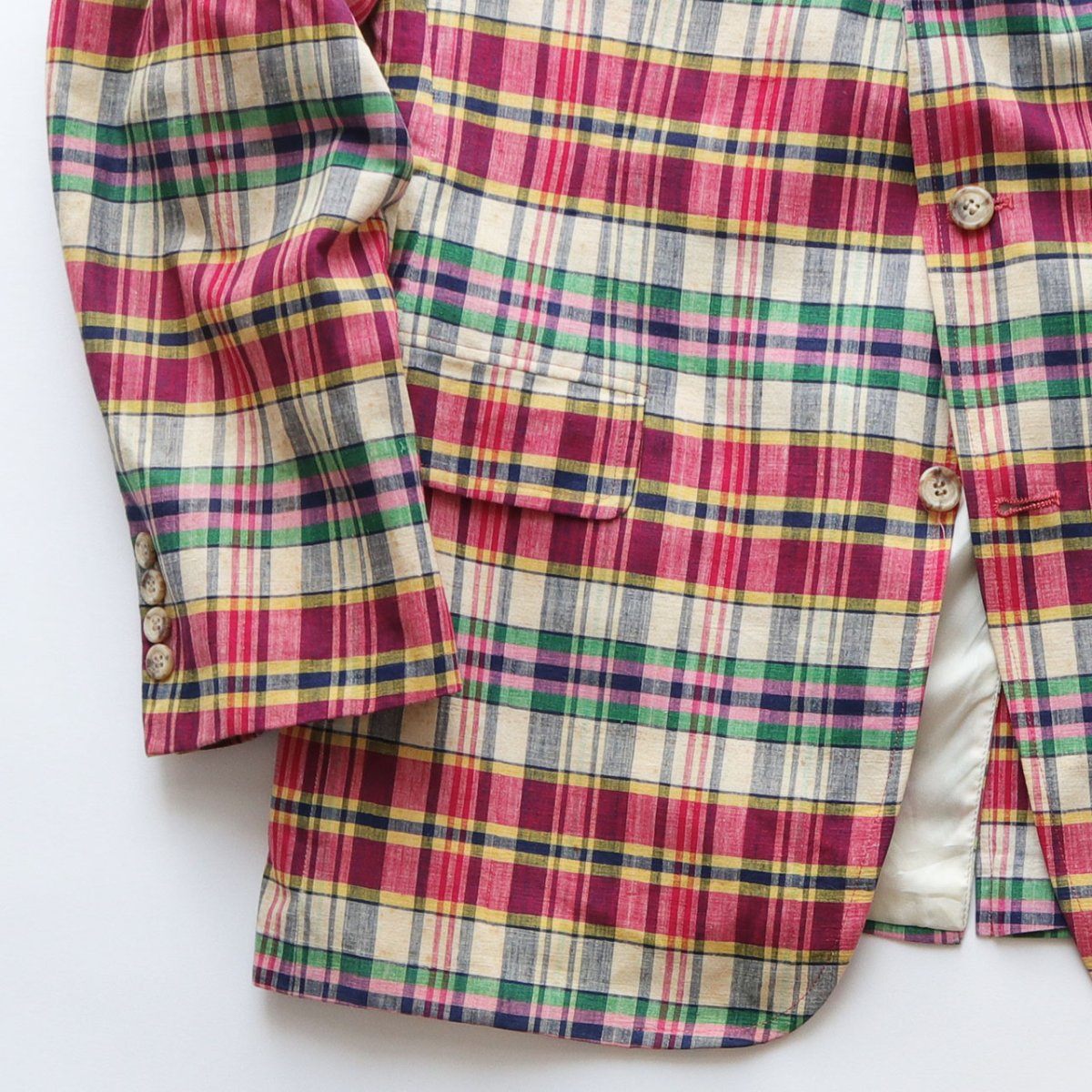 画像5: 80's Polo University by Ralph Lauren COTTON MADRAS CHECK 3B TAILORED JACKET (5)