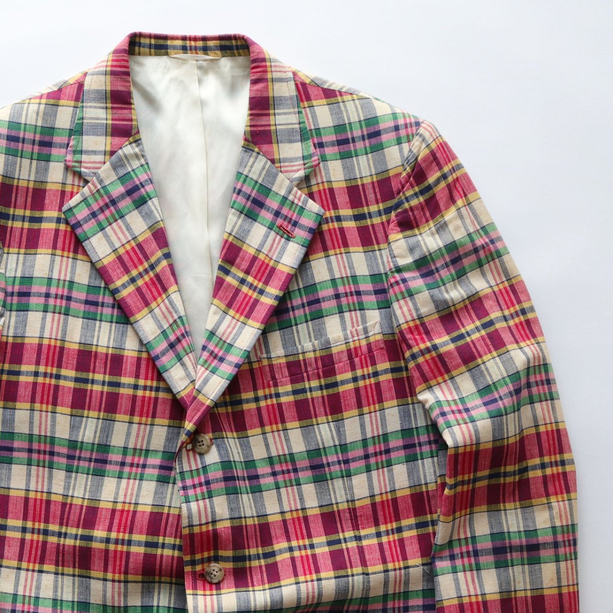 画像4: 80's Polo University by Ralph Lauren COTTON MADRAS CHECK 3B TAILORED JACKET (4)