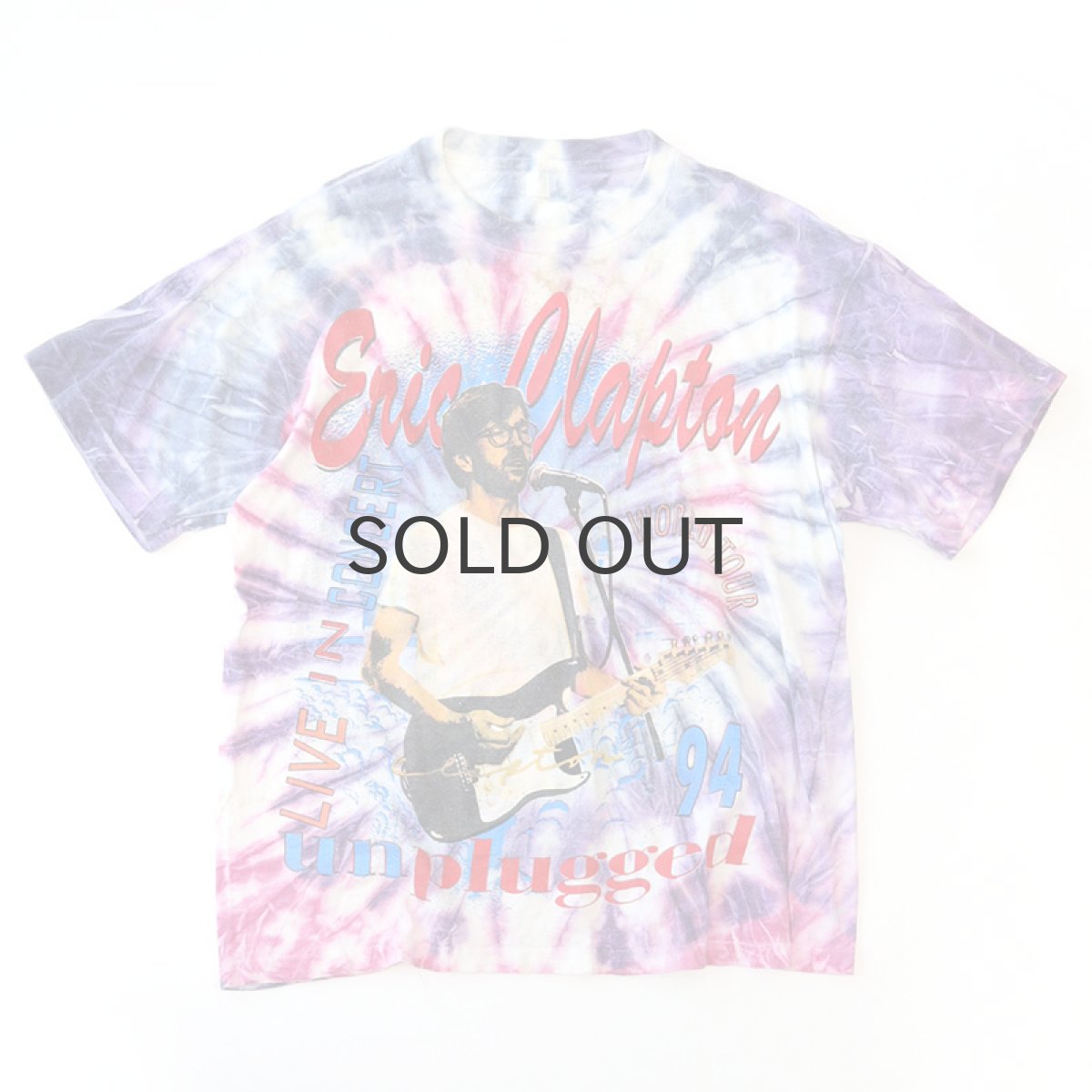 画像1: 90's UNKNOWN BRAND Tie-Dye COTTON W-PRINT S/S ARTIST TEE "Eric Clapton unplugged 94" (1)