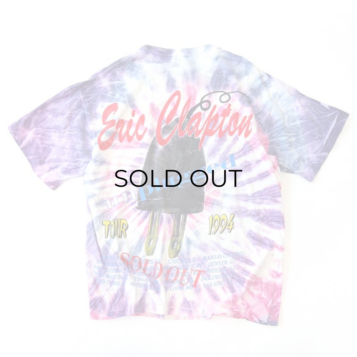画像3: 90's UNKNOWN BRAND Tie-Dye COTTON W-PRINT S/S ARTIST TEE "Eric Clapton unplugged 94" (3)