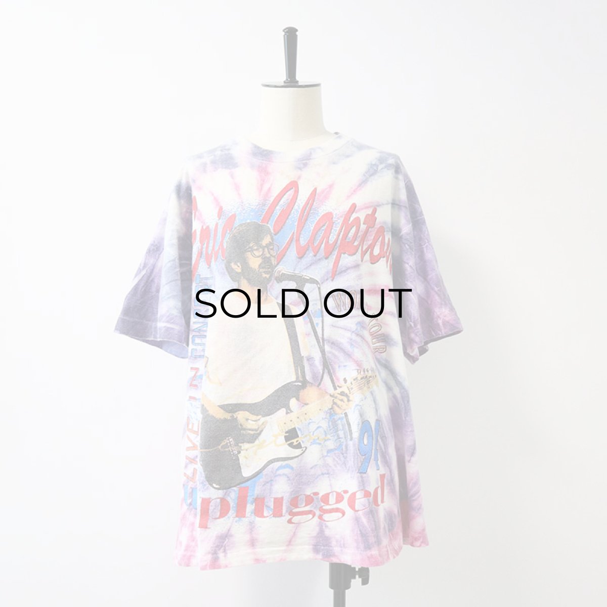 画像12: 90's UNKNOWN BRAND Tie-Dye COTTON W-PRINT S/S ARTIST TEE "Eric Clapton unplugged 94" (12)