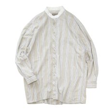 画像1: CLASSIC OLD WEST STYLES COTTON LINEN STRIPE COLLARLESS SHIRT (1)