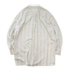 画像2: CLASSIC OLD WEST STYLES COTTON LINEN STRIPE COLLARLESS SHIRT (2)