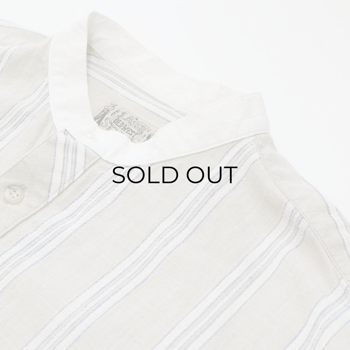 画像5: CLASSIC OLD WEST STYLES COTTON LINEN STRIPE COLLARLESS SHIRT (5)