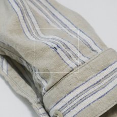 画像10: CLASSIC OLD WEST STYLES COTTON LINEN STRIPE COLLARLESS SHIRT (10)