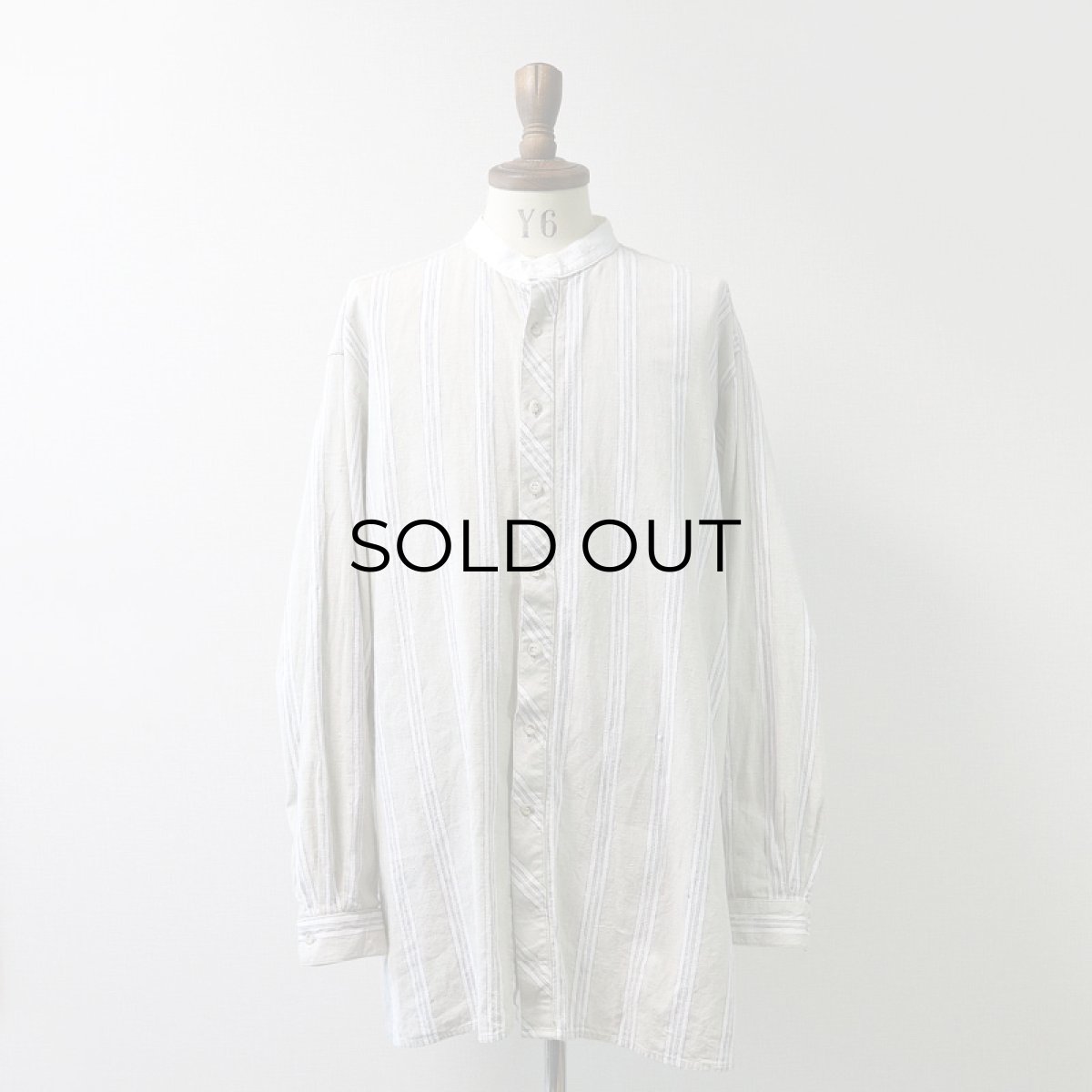 画像12: CLASSIC OLD WEST STYLES COTTON LINEN STRIPE COLLARLESS SHIRT (12)