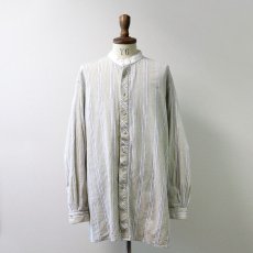 画像12: CLASSIC OLD WEST STYLES COTTON LINEN STRIPE COLLARLESS SHIRT (12)