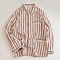 画像6: OLD UNKNOWN BRAND COTTON STRIPE EURO PAJAMA SHIRT (6)