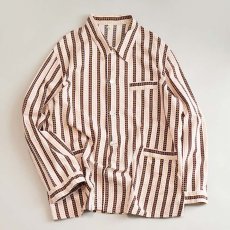 画像6: OLD UNKNOWN BRAND COTTON STRIPE EURO PAJAMA SHIRT (6)